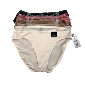 RENE ROFE 5 PACK MUFFIN TOP SMOOTHING BRIEFS PANTIES 1X LACE WAISTBAND NEUTRALS